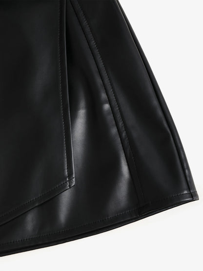 Sweetra Minifalda ajustada estilo retro americano sexy para mujer, de piel sintética, en color negro sólido, apta para todas las estaciones