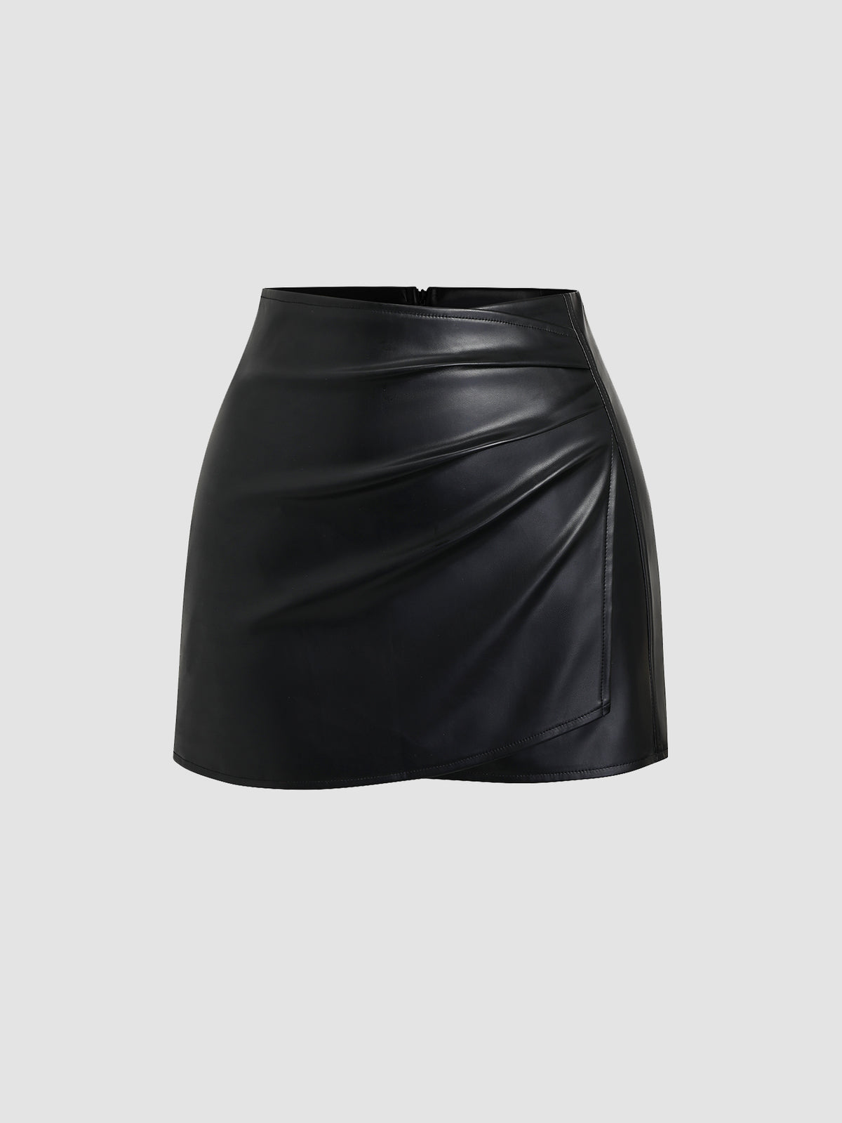 Sweetra Minifalda ajustada estilo retro americano sexy para mujer, de piel sintética, en color negro sólido, apta para todas las estaciones - Negro