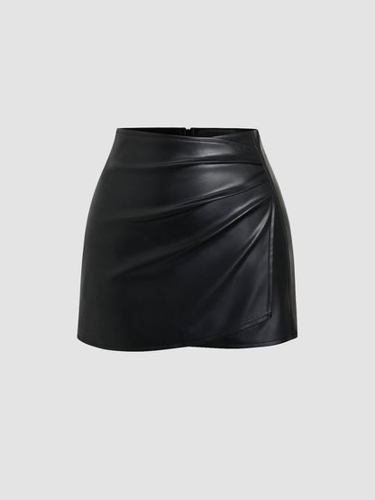 Sweetra Minifalda ajustada estilo retro americano sexy para mujer, de piel sintética, en color negro sólido, apta para todas las estaciones - Negro