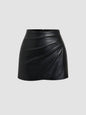 Sweetra Minifalda ajustada estilo retro americano sexy para mujer, de piel sintética, en color negro sólido, apta para todas las estaciones - Negro